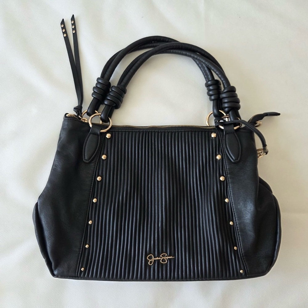 Jessica Simpson Black Quilted Satchel with Gold Hardware